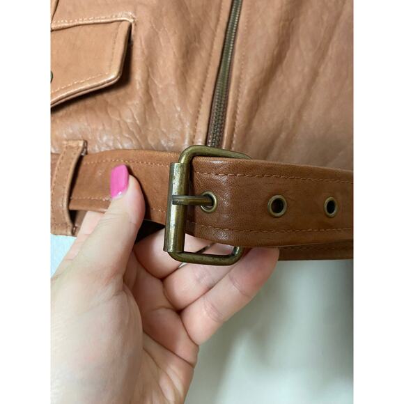 CLEOBELLA LEATHER JACKET CROPPED MOTO BROWN MOCHA CAFE CITY EDGY FALL LUXE - Picture 12 of 16